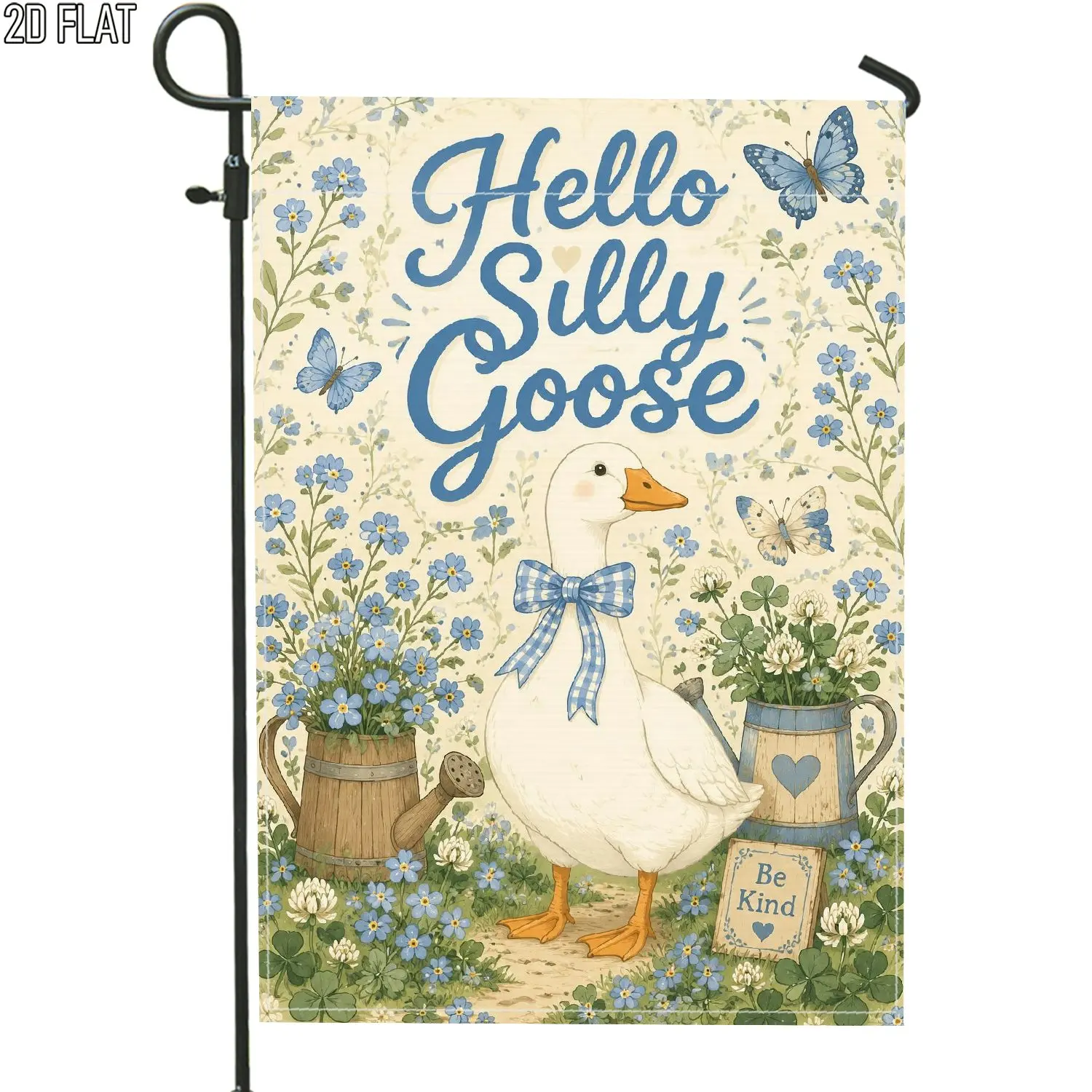 2D Flat, 2D Flat 1pc Outdoor Garden Flag Spring Duck Floral Blue Beige Welcome Garden Flag Porch Decoration for Garden Outside Yard Decoration No Flag Pole, 2D Flat