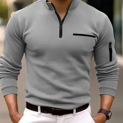 Men's new style Striped Zipper POLO Shirt Spring and Autumn Office Business Daily Leisure Outdoor Stand Collar Long sleeve Tops