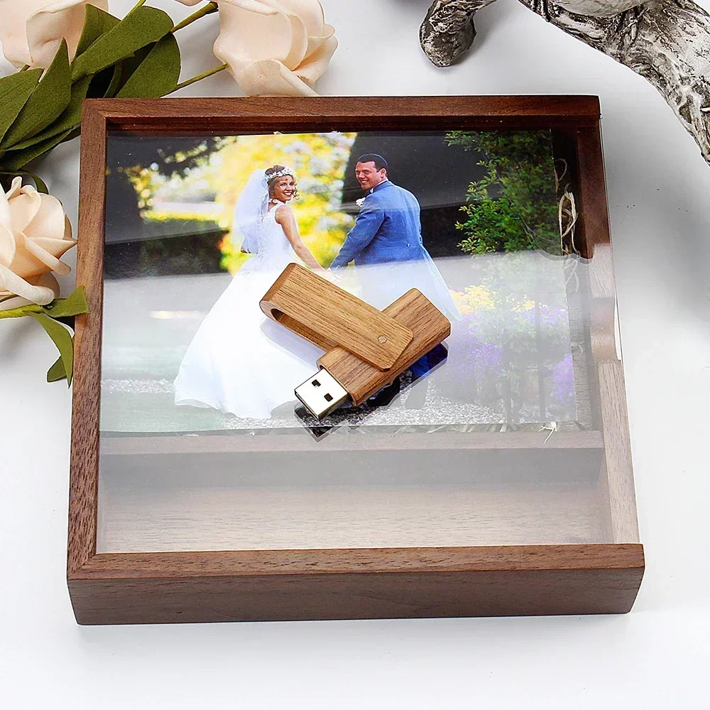 5 PCS JASTER Free Custom Logo USB 2.0 Flash Drive 128GB Wooden Pen Drive 64GB  Album Photography Box Creative Gift Memory Stick