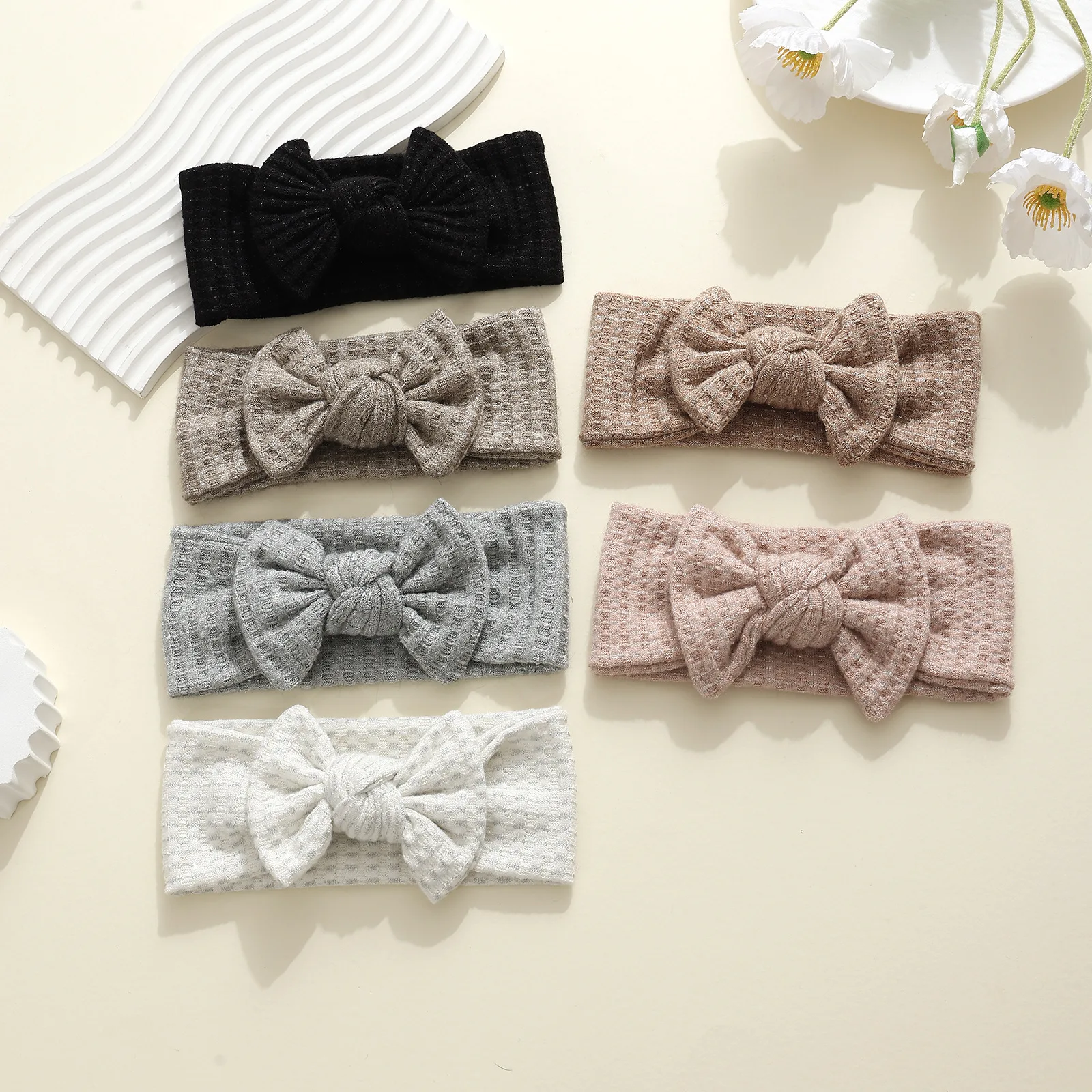 

24 PCS/Lot, Baby Girl Headbands Waffle Fabric Knot Bow Baby Headband Newborn Gift Elastic Hair Bands Children Turban Headwrap