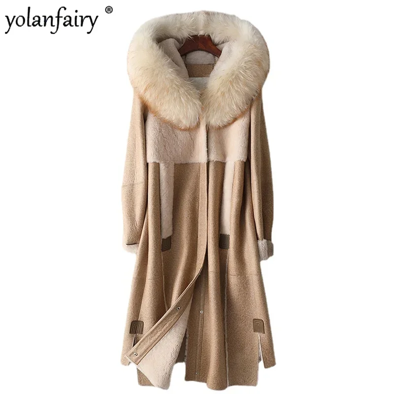 

Natural Fur Coat Female Long Winter Clothes Women Warm Raccoon Dog Fur Collar Hooded Woman Jacket Abrigo Mujer 090308 Pph1460