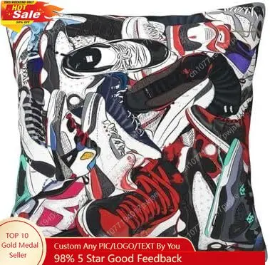 

Sneaker Pillow Cover Basketball Shoe Pattern Decorative Throw Pillow Cases Cushion Cover Sneaker Pillowcase Square Hidden Zipper