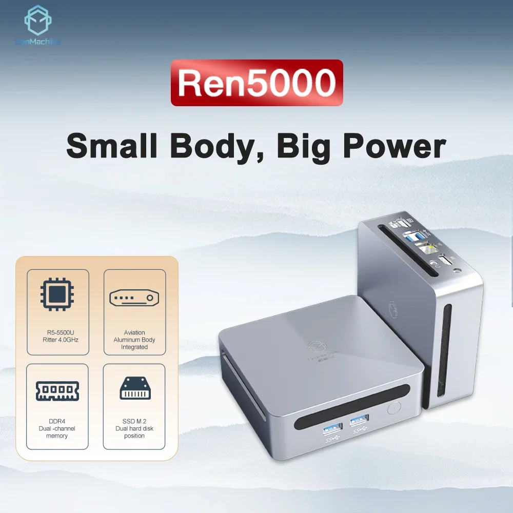 2023 GenMachine New Mini PC Ren5000 5500U AMD Ryzen5 5500U CPU  2.1GHz Up to 4.0GHz Windows 10/11 DDR4 64GB WiFi6 NUC gaming pc