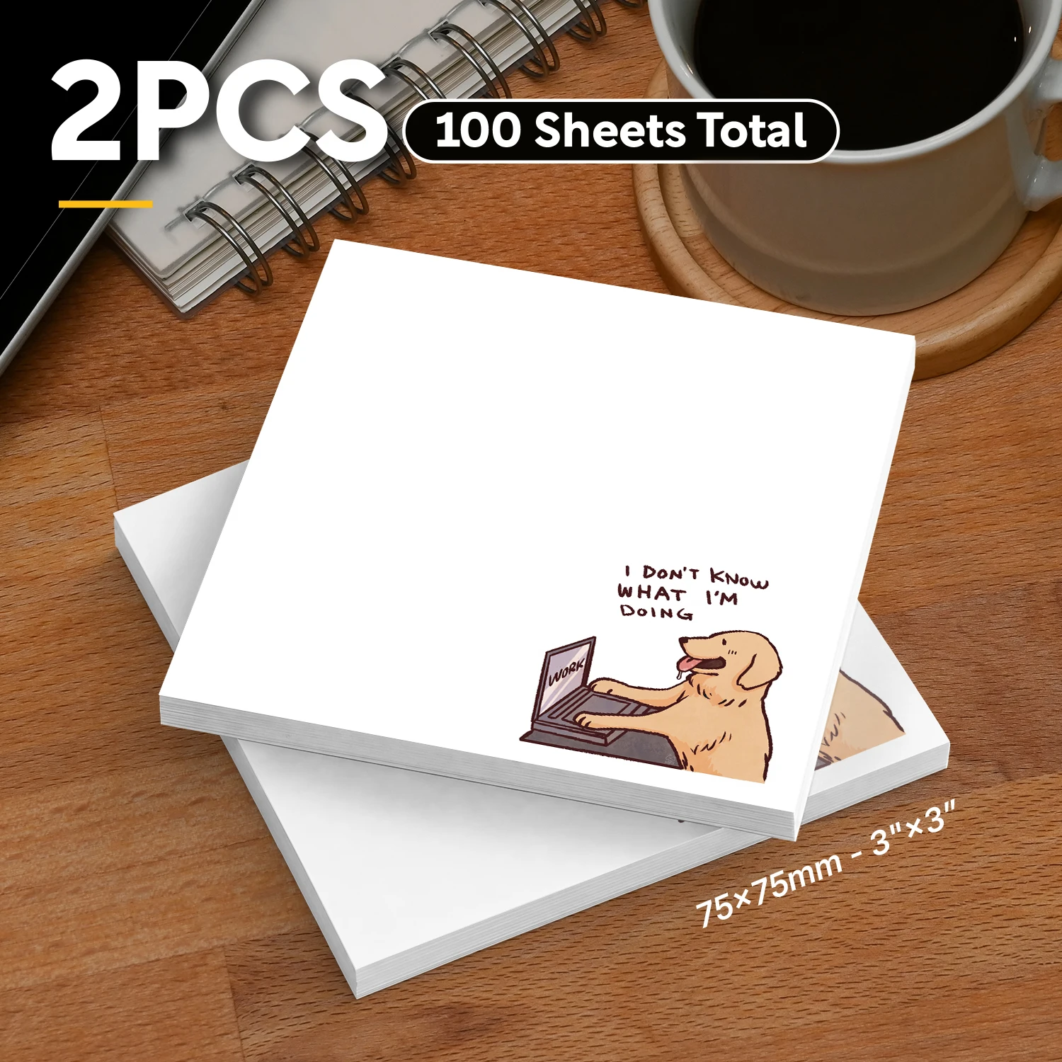 2PCS Funny Dog Work Sticky Notes 100 Sheets Laptop Office Humor Memo Pads Reminder Self Adhesive Stationery