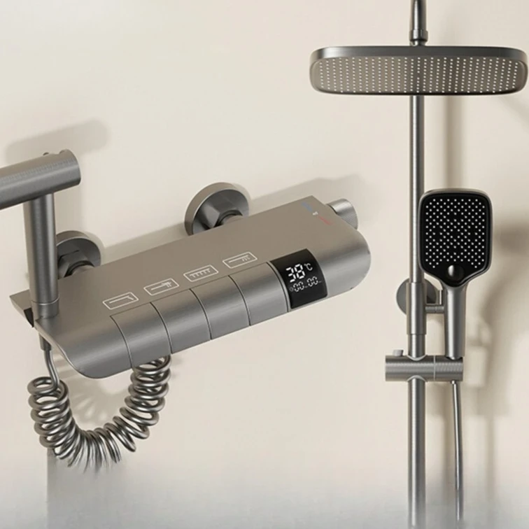 

Gun Gray Piano Button Thermostatic Shower Shower Full Copper Pressurized Bathroom Bath Set