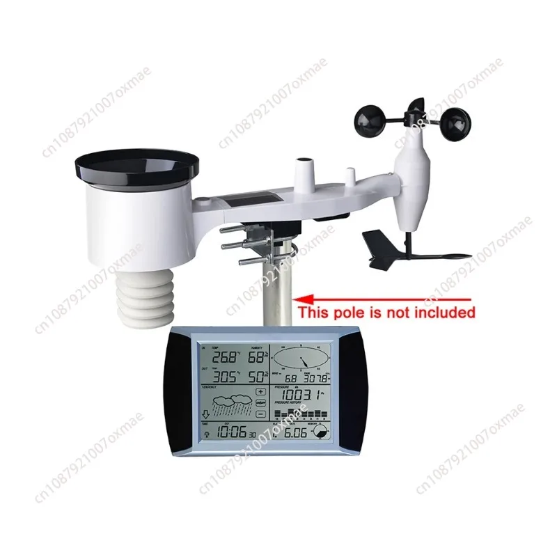 Wireless weather station 1080 wirelessly transmits data to store temperature, humidity, wind speed, direction and rainfall.