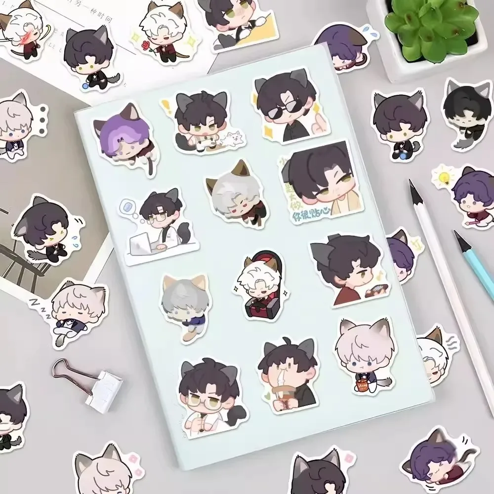 52 قطعة من ملصقات شخصيات الرسوم المتحركة Love and Deepspace Cat Tail Series ملصقات مقاومة للماء يمكنك صنعها بنفسك لأمتعة الكمبيوتر المحمول على الجليد