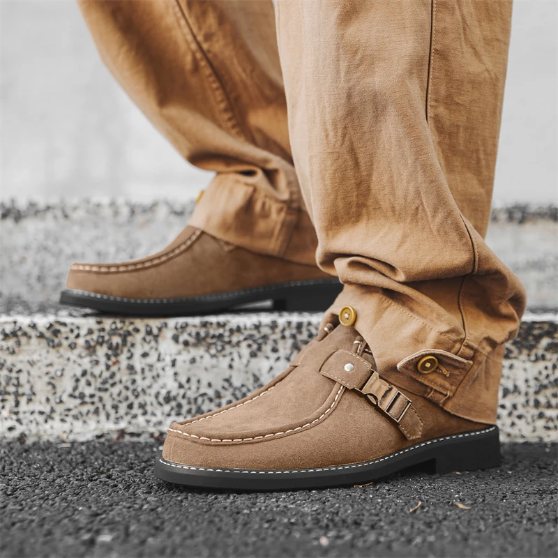 Fashion Leather Half Shoes for Men Mules Semi-Drag Loafers Slippers Open-back Casual Shoes Slides Sandal Backless Slip On Flats