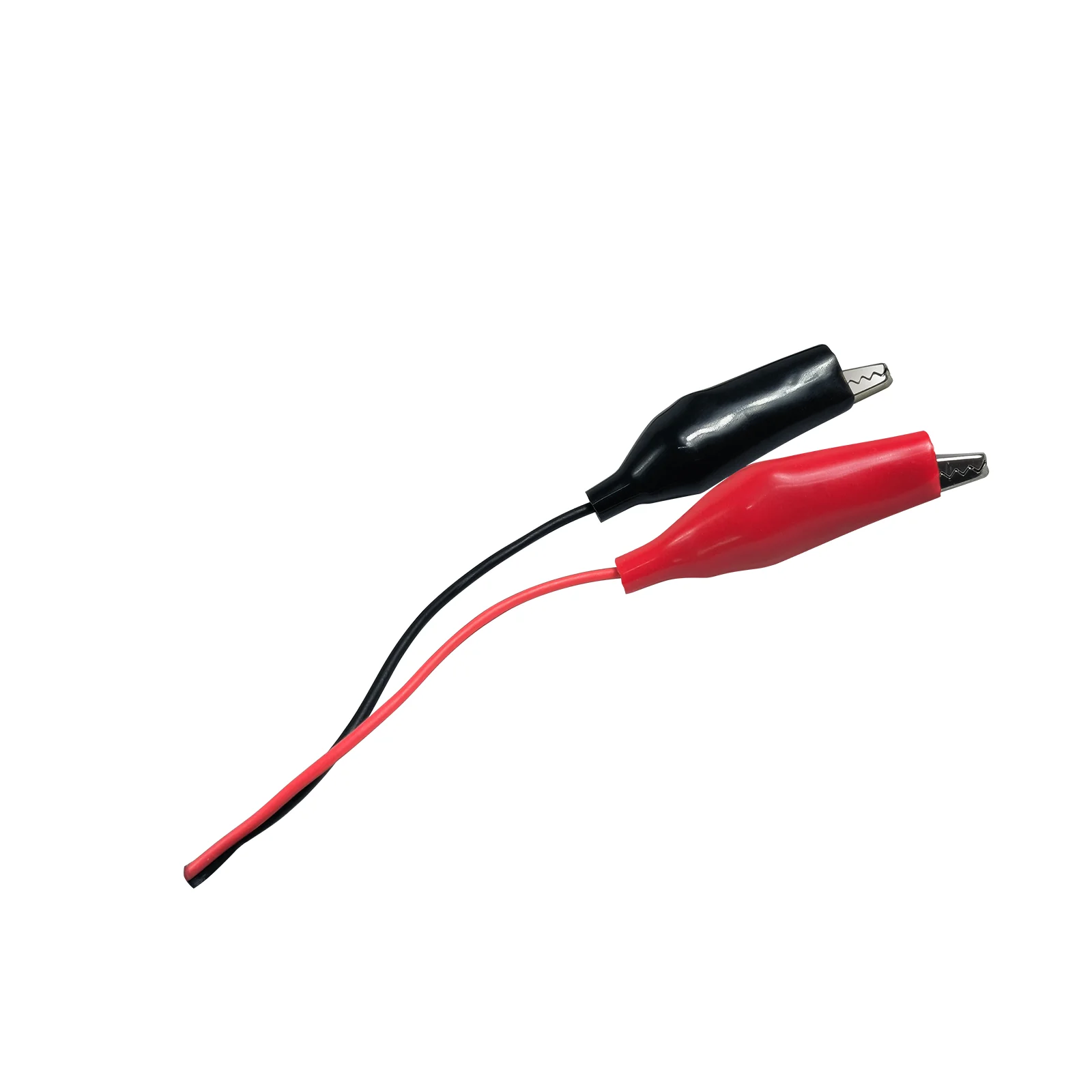 Eine 45 mm schwarz-rote Mini-Krokodil-Testklemme mit weicher Kunststoffbeschichtung in Form eines Krokodils