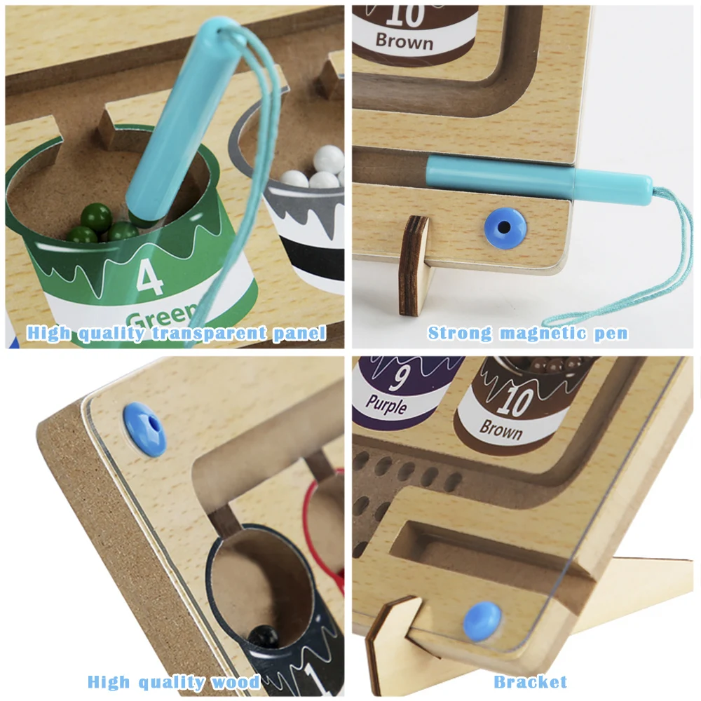 Деревянный магнитный лабиринт Монтессори, яркие цифры, обучающие игры, магнитный лабиринт, магнитная головоломка, доска