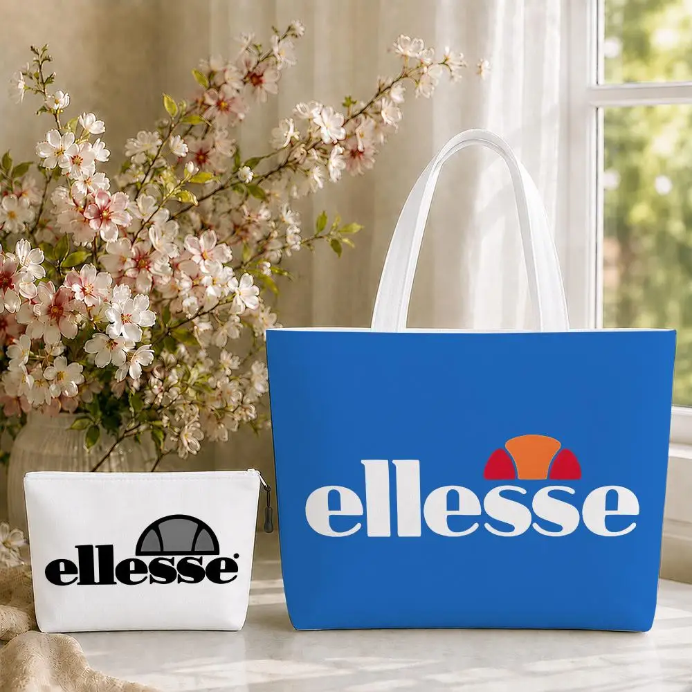 Модные сумки для хранения E-Ellesse, комплект из 2 предметов: двусторонние холщовые сумки-тоут с принтом, на молнии, для покупок, на плечо.