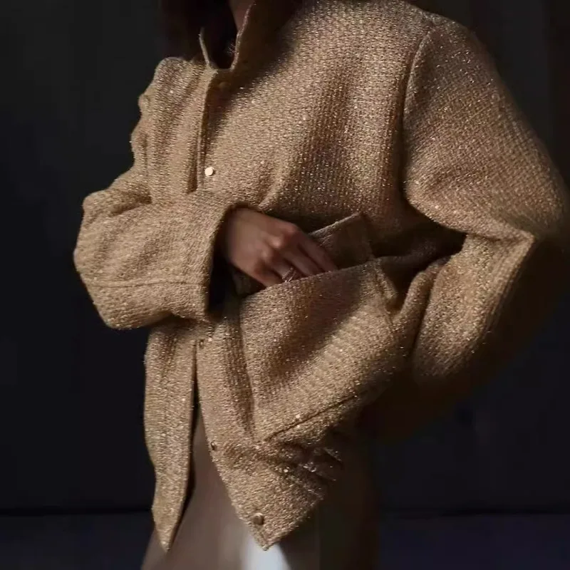 Women' Beaded Small Stand-up Collar Jacket Exquisite Commuting Temperament Simple Personality Casual Trend Fashionable Versatile