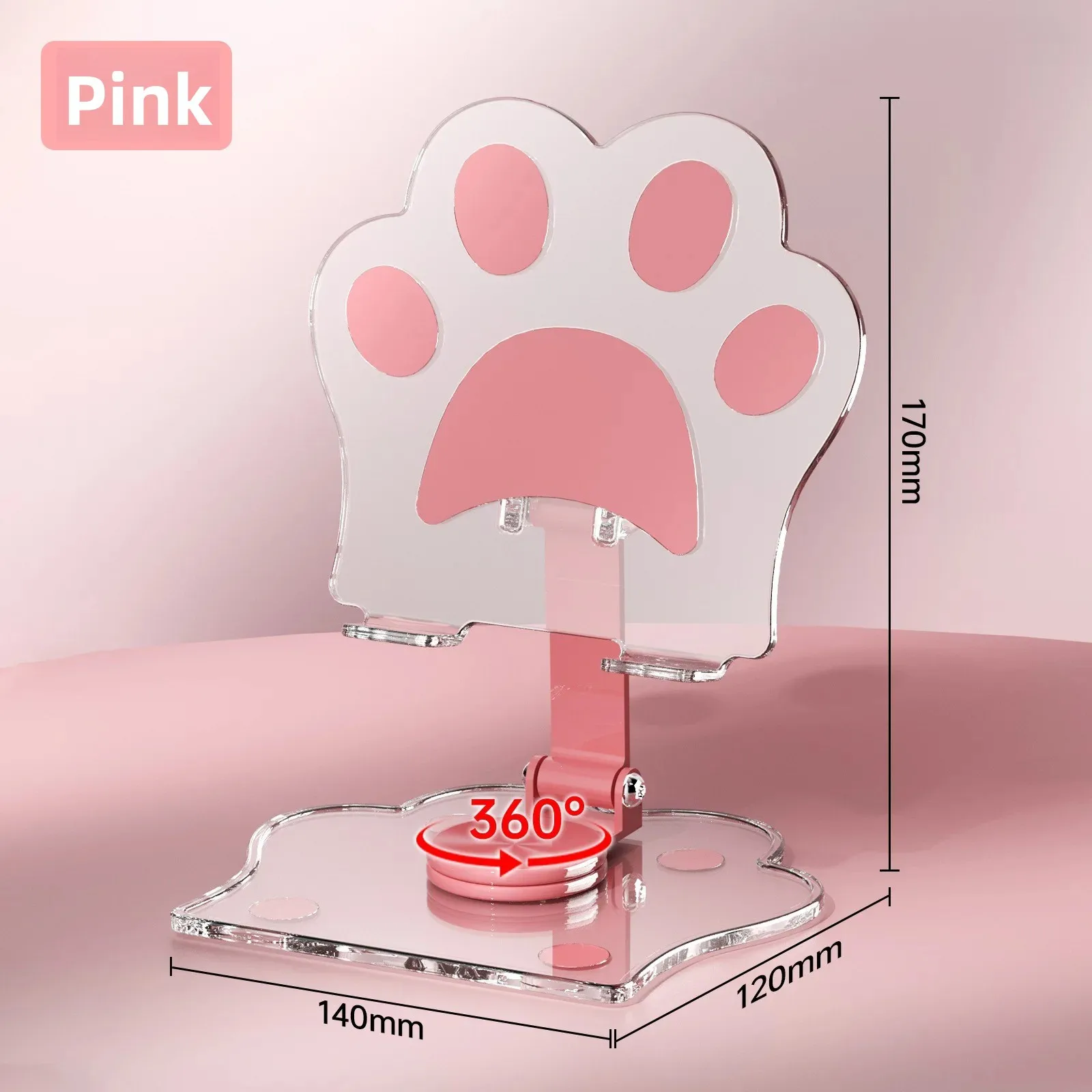 360 ° لطيف حامل هاتف ارتفاع قابل للتعديل الهاتف سطح المكتب جبل الاكريليك القط مخلب حامل دائم لتسجيل شاحن الفيديو متوافق