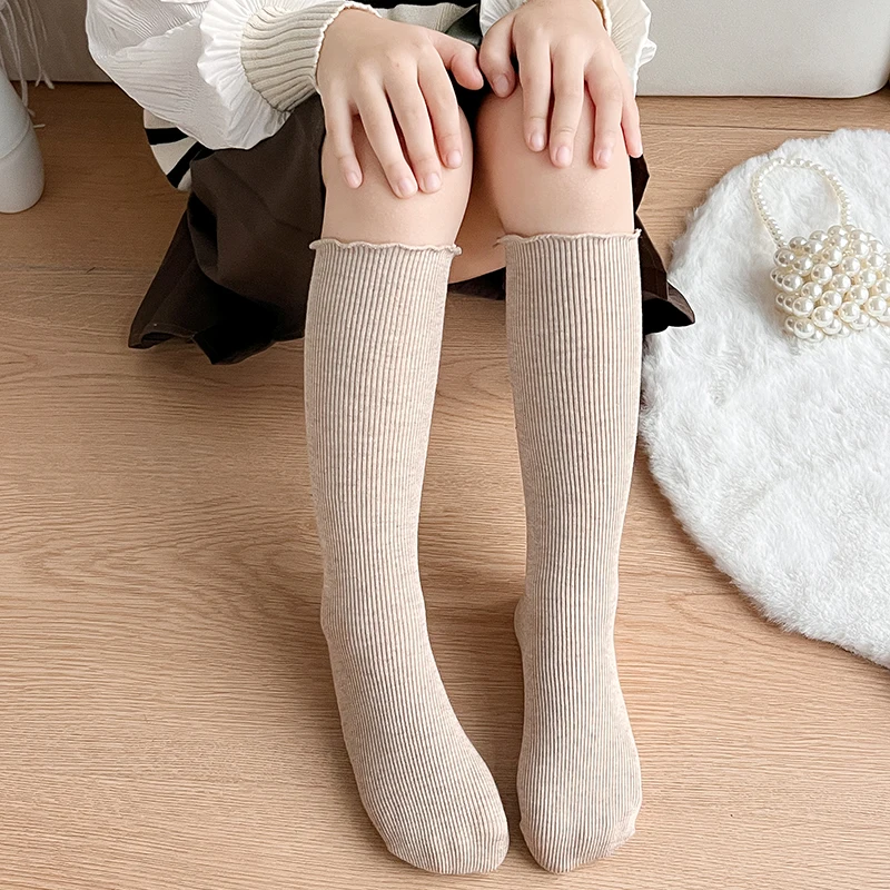 

Модные детские однотонные носки с кружевной отделкой из тонкого флиса, милые, универсальные, мягкие, удобные, теплые, для повседневной носки