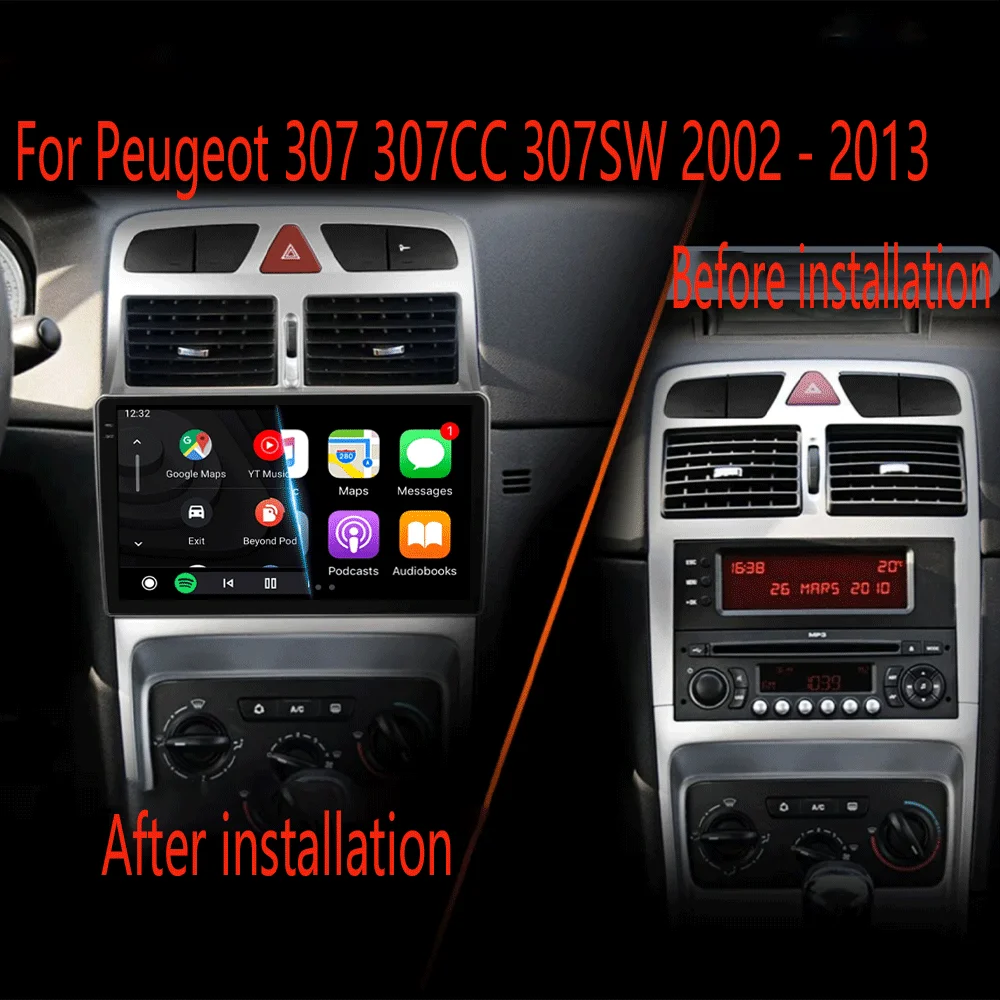 2din Android 15 Carplay Auto For Peugeot 307 307CC 307SW 2002 - 2013 Car Radio GPS Multimedia Video Player Stereo WIFI+4G DSP