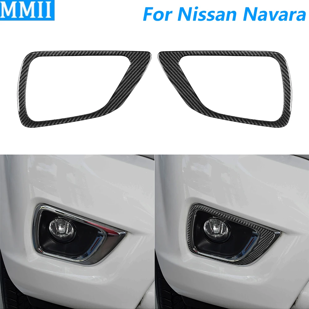 For Nissan Navara NP300 D23 2014-2024 Carbon Fiber Front Bumper Fog Lights Frame Panel Cover Decorative Car Accessories Sticker