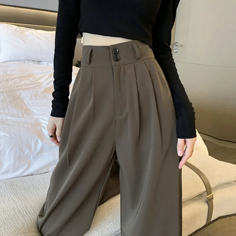 

2024 Women Spring Summer Fashion Loose Wide-leg Pants Female High Waist Suit Pants Ladies Solid Color Straight Trousers W151