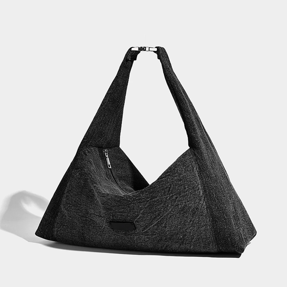 

Черная джинсовая сумка на плечо, однотонная просторная женская сумка на плечо, повседневный стиль, классический дизайн, сумка-тоут для повседневного использования