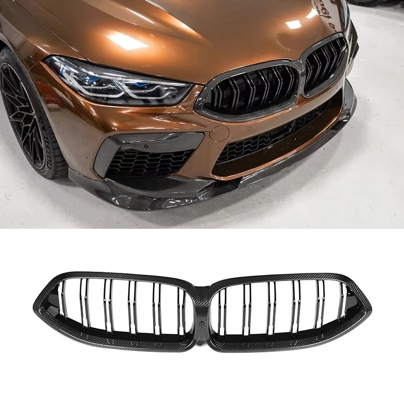 

Dry Carbon Fiber Four Doors Front Bumper Kidney Grill Grille For BMW M8 F91 F92 F93 Dual Slats Prepreg Carbon Fiber Front Grill