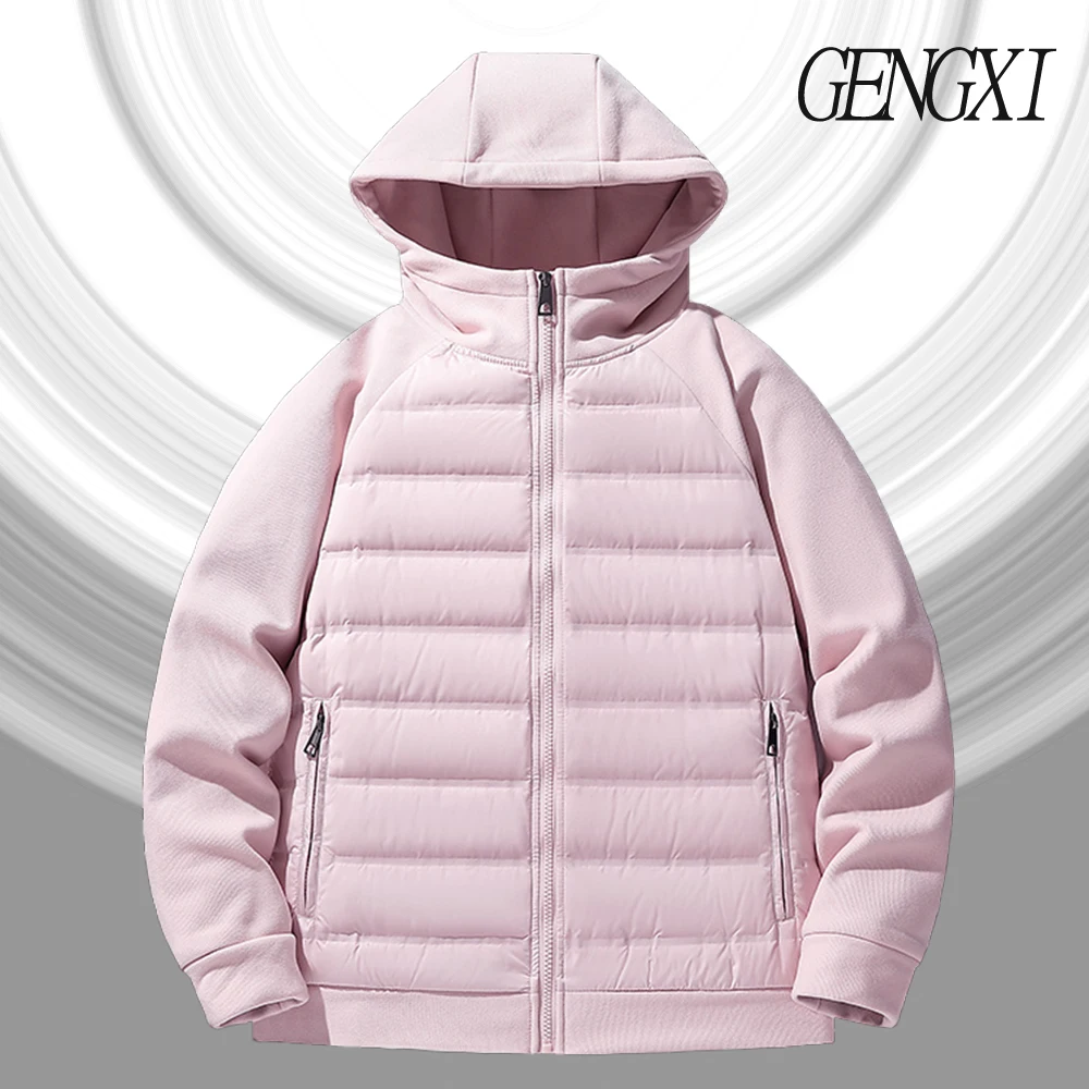 Winter New Arrival Men's 90% White Duck Down Hooded Down Jacket Y2K Fashion Patchwork Design Windproof Warm Sports Jacket