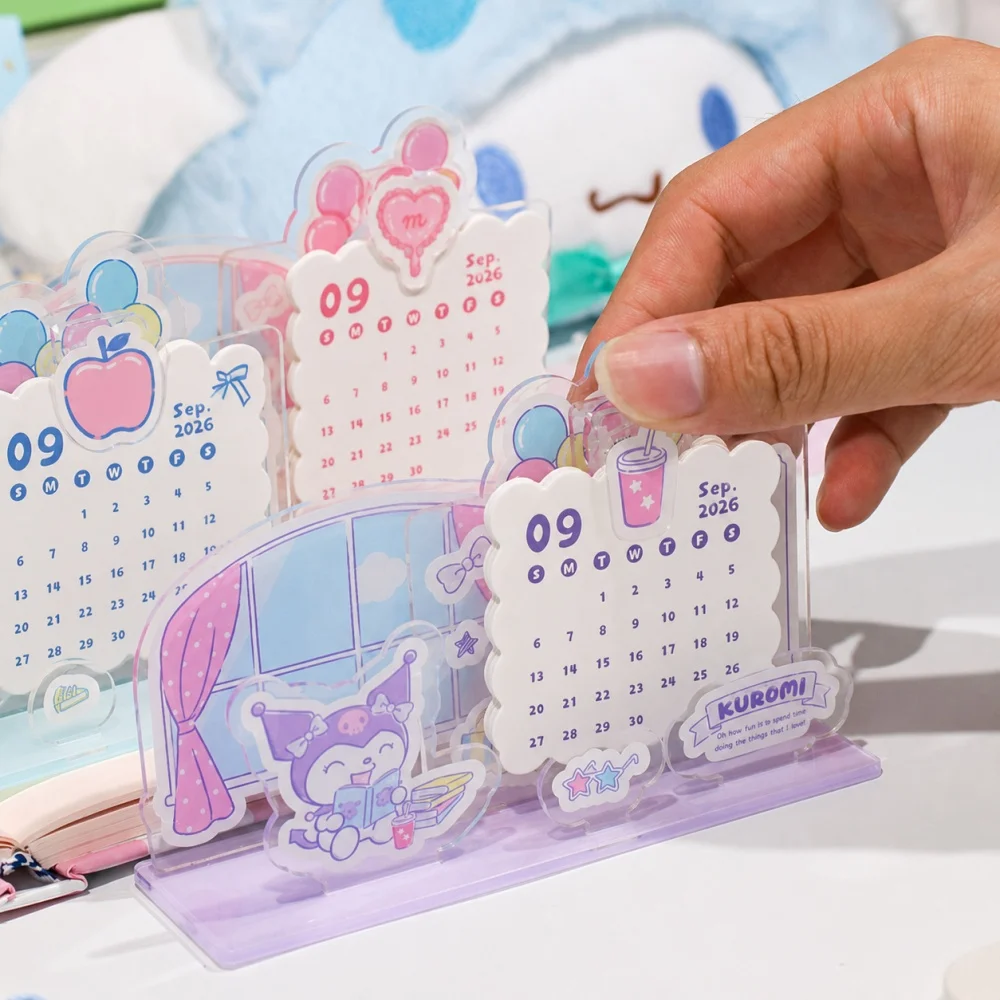 2027 New Genuine Sanrio Kuromi Cinnamoroll Melody Acrylic Daily Schedule Calendar Kawaii Tabletop Decorative Perpetual Calendar view 3