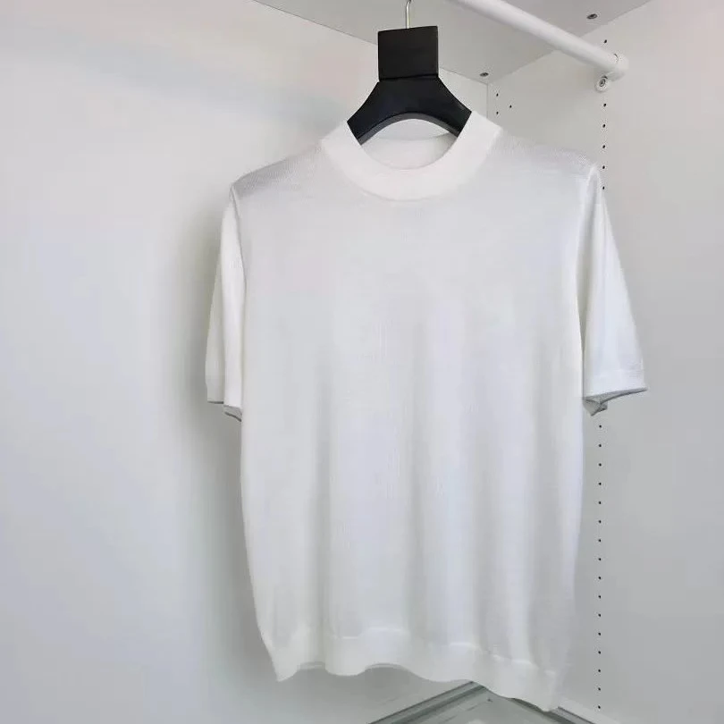 Italian BC embroidery old money wind men's wool mulberry silk knitted short-sleeved T-shirt