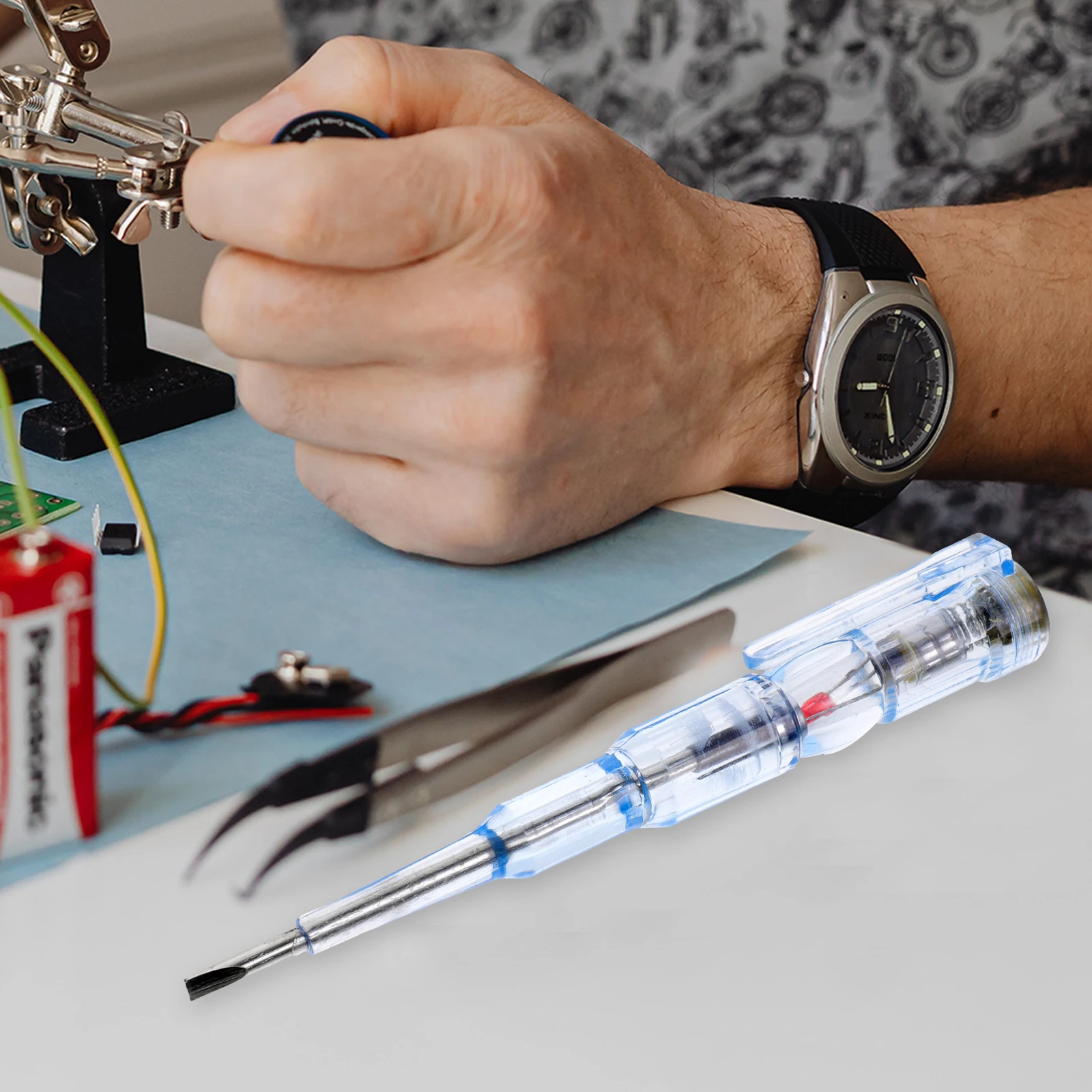 

2 Pcs Electric Tester Pen Zinc Alloy ABS LED Live Wire Detection Circuit Test Voltage Sensitivity Compact Structure Self Test