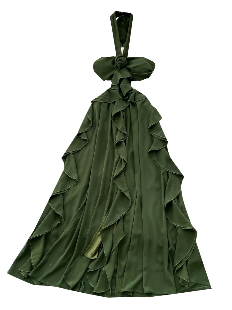 Spódnica damska Vaion Sle Hollow out Neline Long Dr, wiosenno-letnia, trapezowa, z wysokim stanem, z włókna poliestrowego, wyszczuplająca, z dekoltem w serek.