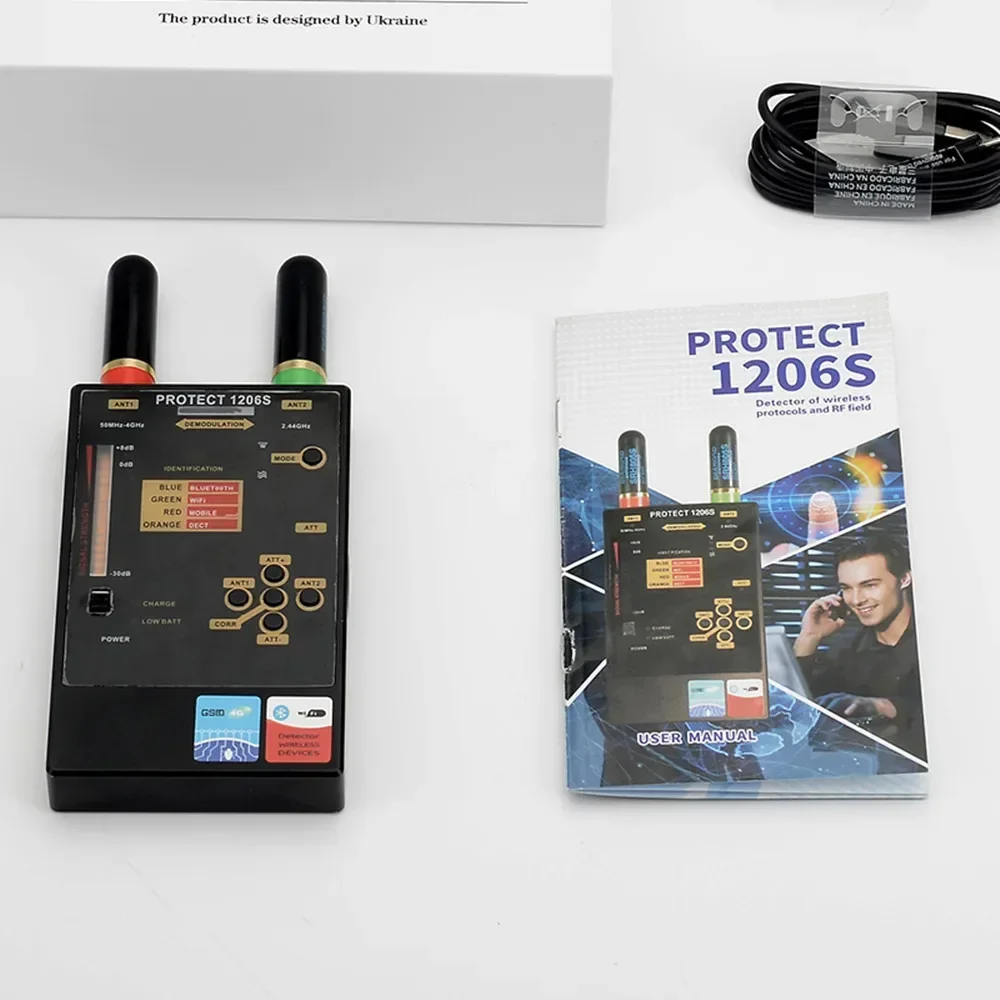Schützen Sie 1206S-Mehrkanaldetektor, 824 MHz – 7000 MHz, zwei Antennen, erkennen Sie drahtlose Protokolle wie Wi – Fi/Bluetooth
