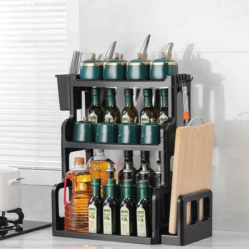 

Three layer kitchen storage rack multifunctional spice rack - space saving seasoning rack kitchen counter storage rack