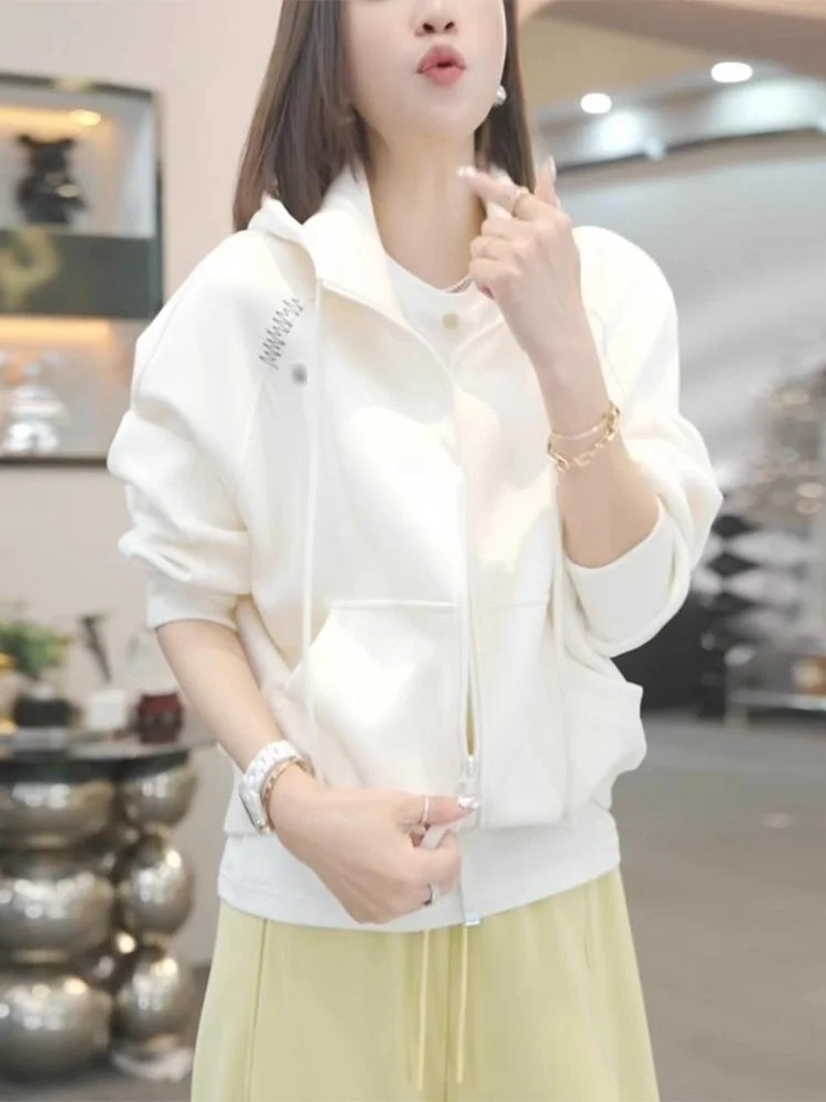 패셔너블한 지퍼 후드 재킷 여성용 루즈 캐주얼 스포츠 탑 봄 가을 신상 젊은 감각의 아우터웨어 편안한 스웨트...