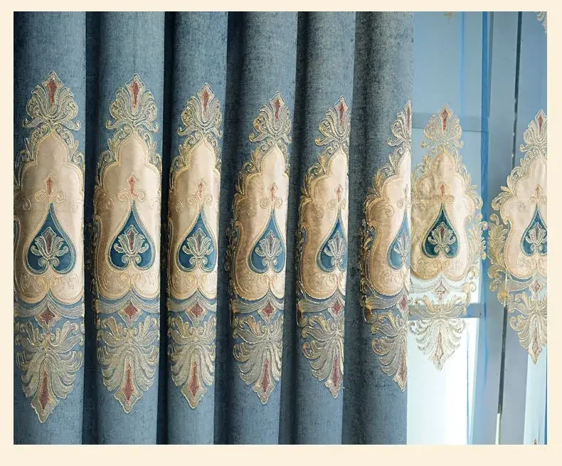 Benutzerdefinierte Größe!! Europäische atmosphärische und luxuriöse neue bestickte Chenille-Vorhänge für Wohnzimmer, Esszimmer, Schlafzimmer, Fensterdekoration – Detail 7