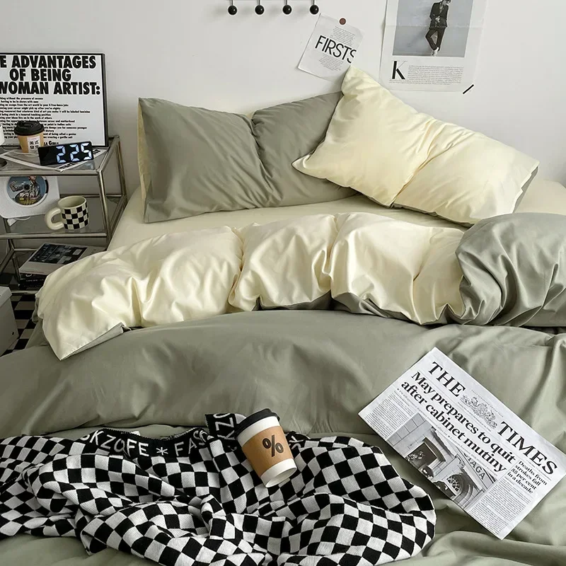 

INS bedding can sleep naked with a four piece set of solid color washed cotton bed sheets and duvet covers