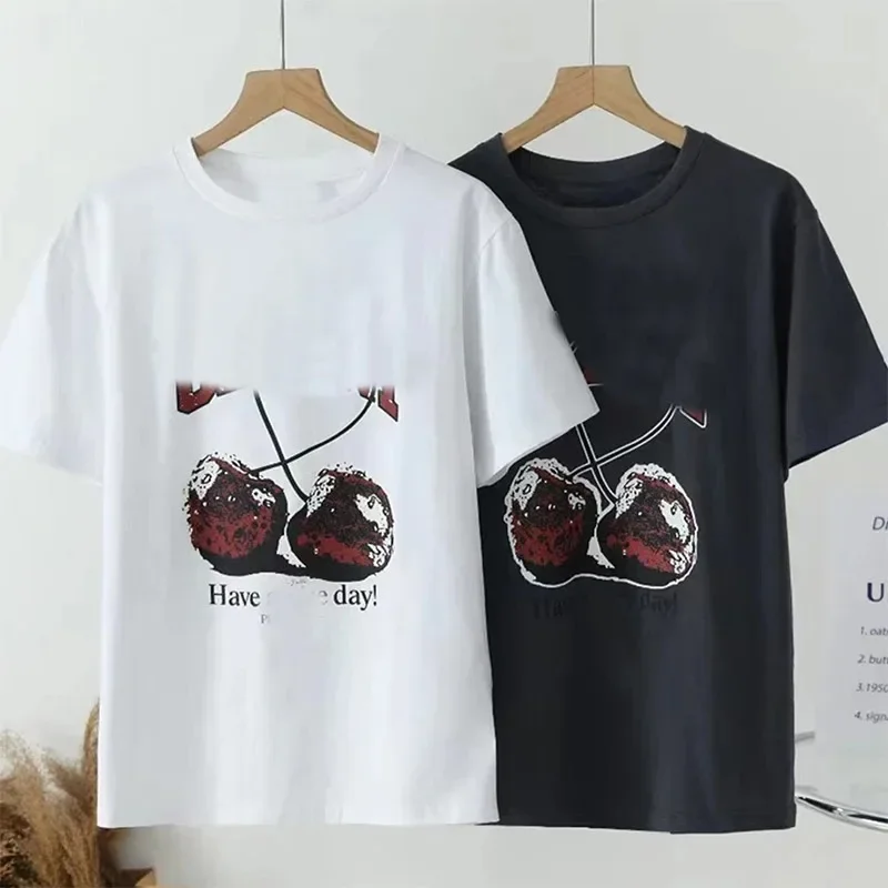 2025 نموذج جديد 2025 صيف جديد تي شيرت مع طباعة للنساء فضفاض الجولة الرقبة تي شيرتات قصيرة الاكمام ل ملابس الشارع أنيقة غير رسمية Anim