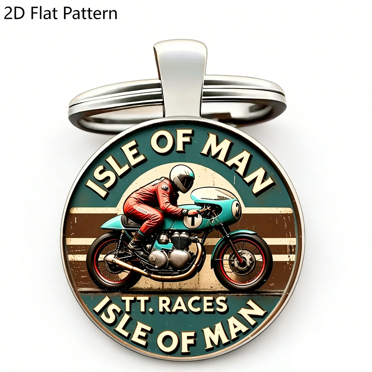 1PC Chaveiro Isle of Man TT Races, Vintage com Cúpula de Vidro 2D em Liga de Zinco, Lembrança de Corrida de Motocicletas, Pingente para Chave de Carro e Mochila