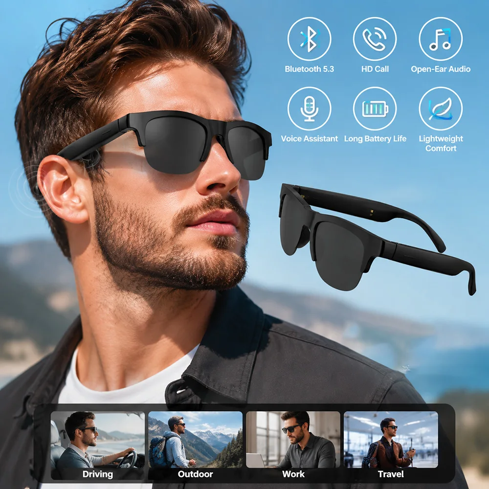 Bluetooth Audio Smart Sunglasses Outdoor Wireless Call and Music Playback IPX4 Water-Resistant Smart Glasses For Men Women Q01
