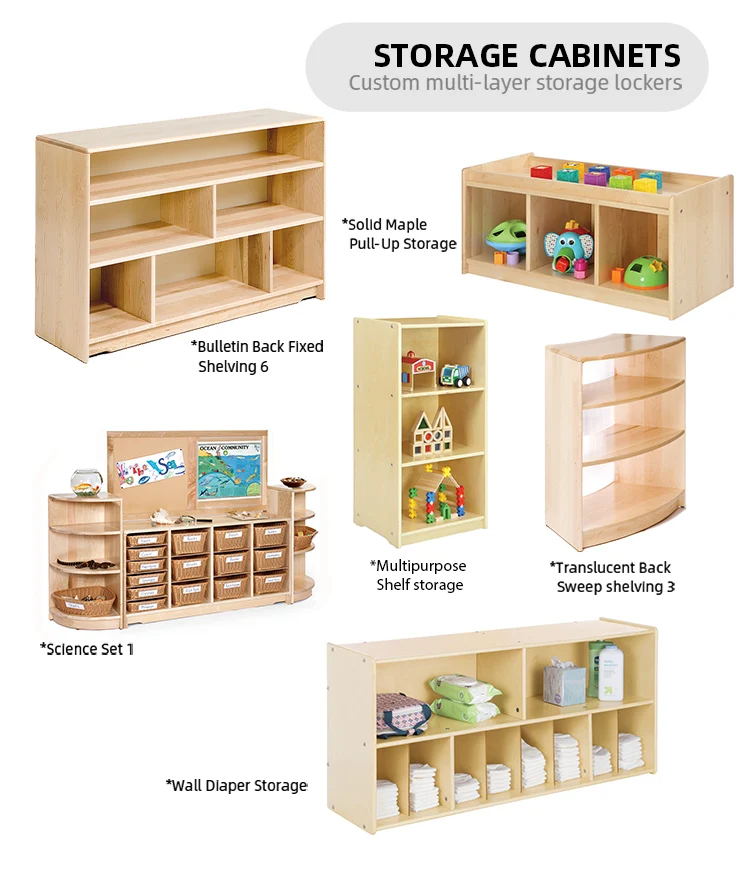 Modern Toddler Storage Child Care Center Cabinet Wooden Kindergarten Early Kindergarten Day Care Kindergarten Furniture Set