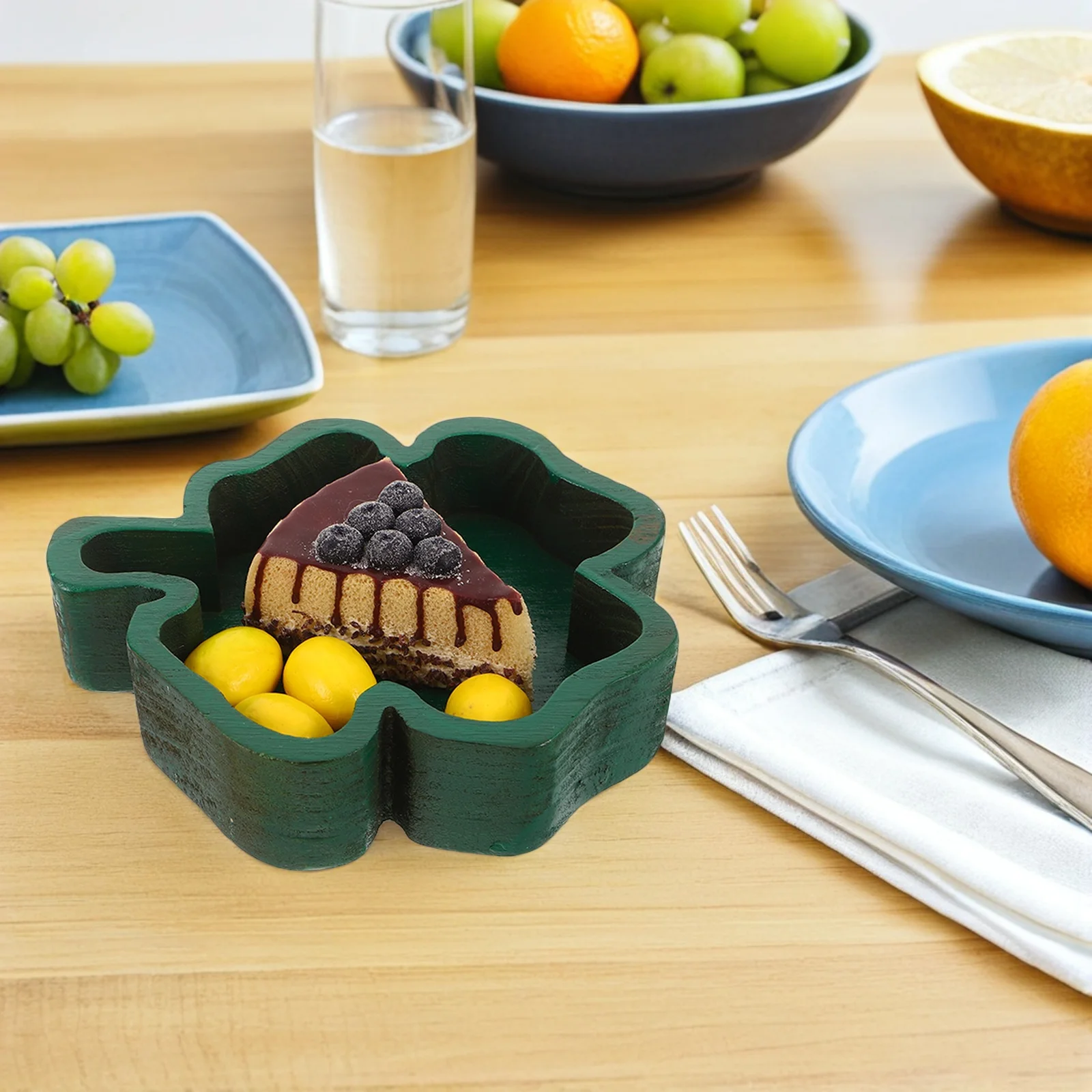 

Сервировочная миска из натурального массива дерева, четырехлистный клеверный дизайн, поднос для еды в деревенском стиле для фруктов, орехов, конфет, десертов, бордюрной доски