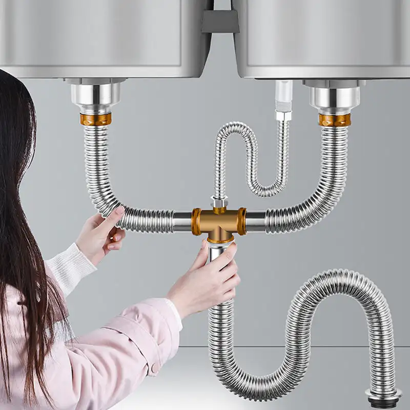 

Kitchen Double Sink Stainless Steel Sewer Drain Pipe Fittings