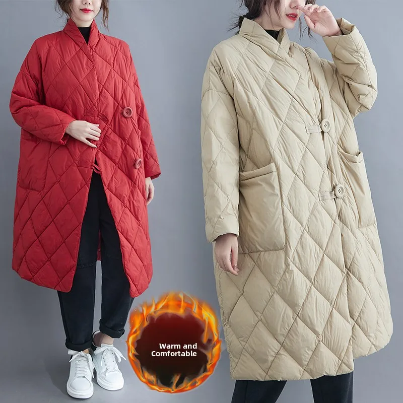 Długi, lekki, zimowy płaszcz puchowy plus size dla kobiet, bawełniany, ciepły, wygodny, koreański styl, odzież wierzchnia.