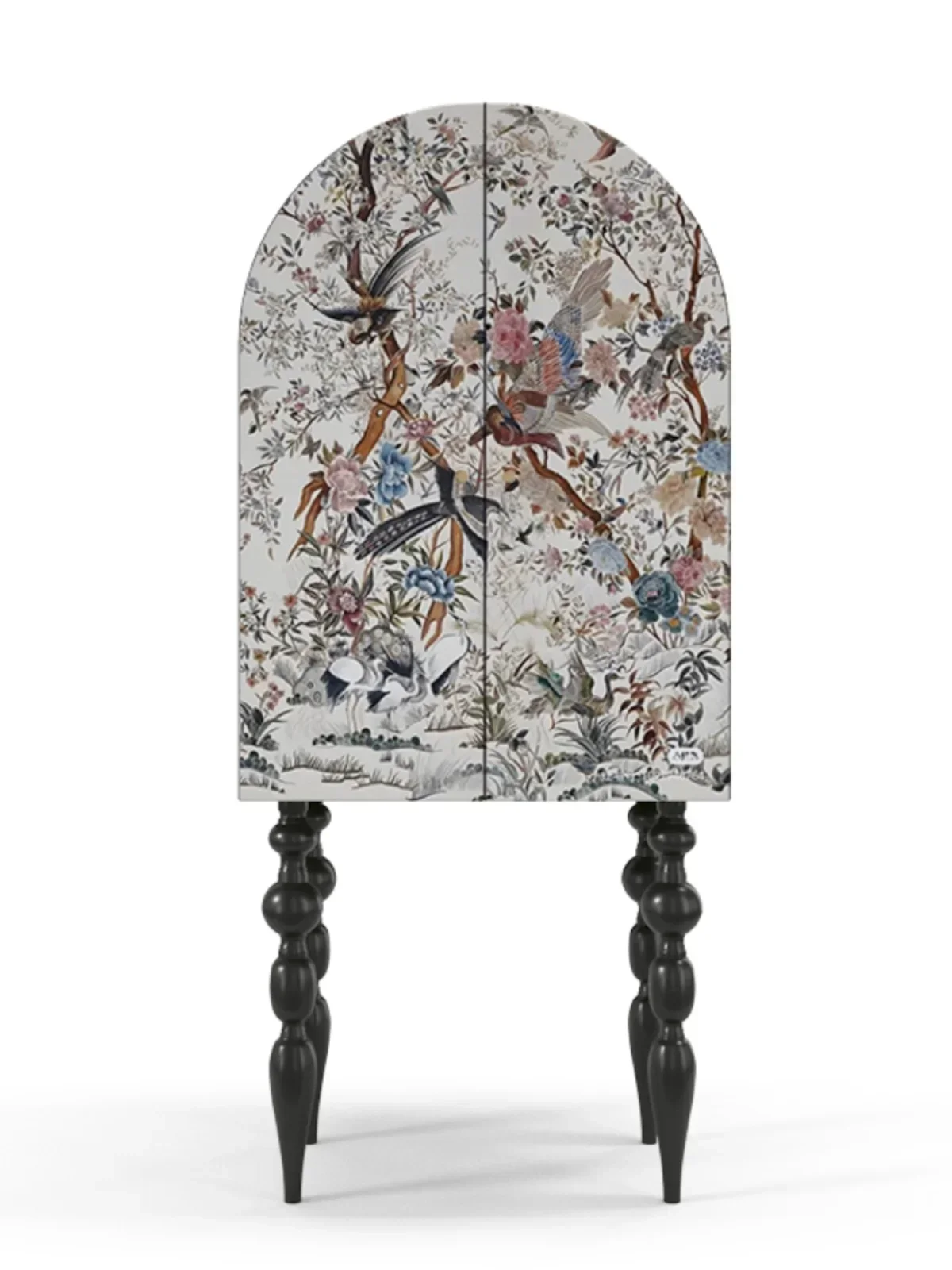 

pg45LVintage Painted Flower and Bird Lacquer Painting Curio Cabinet Storage Storage Wall-Mounted High-Leg Chest of Drawers