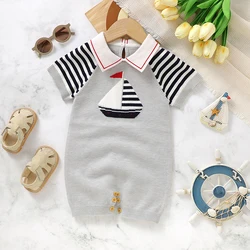 Boy Baby Rompers Knit Infant Jumpsuit Short Sleeve Summer Newborn Kid  Clothing 0-18M Overalls Fashion Turn-down Collar Playsuit