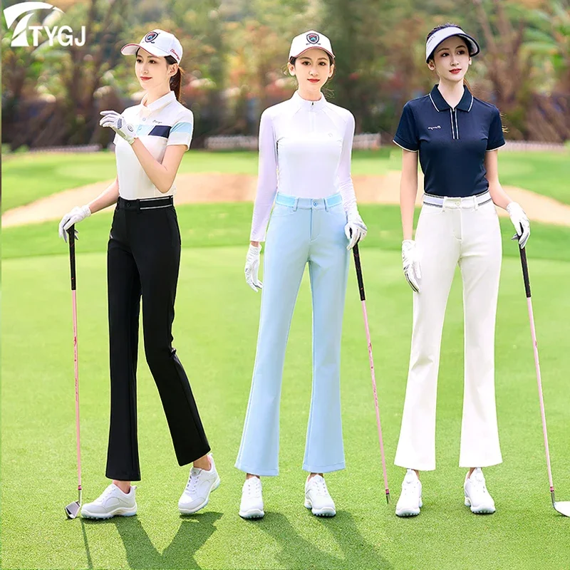 TTYGJ Golf Pants Women Spring Summer Thin Ball Pants Flared Sweatpant Golf Clothing Ladies Elastic Waist Slim Sports Trousers