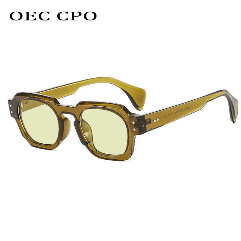

OEC CPO Fashion Square Women Rivets Sunglasses For Men Brand Designer Retro Green Sun Glasses Female Shades UV400 Eyewear