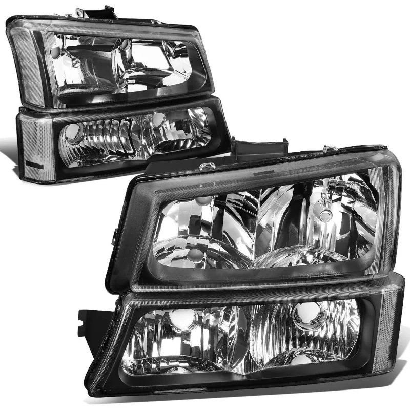 HL-OH-CS03-4P-BK-CL1 Black Housing Headlights Compatible with 2003-2006 Chevy Silverado/Avalanche Fit Models without Factory