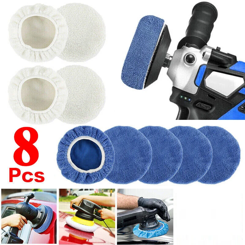 

8Pcs 5 to 6 Inch Car Polishing Pad Auto Microfiber Bonnet Polisher Soft Wool Wax Wash Buffer Cover Cleaning Tools Accessories