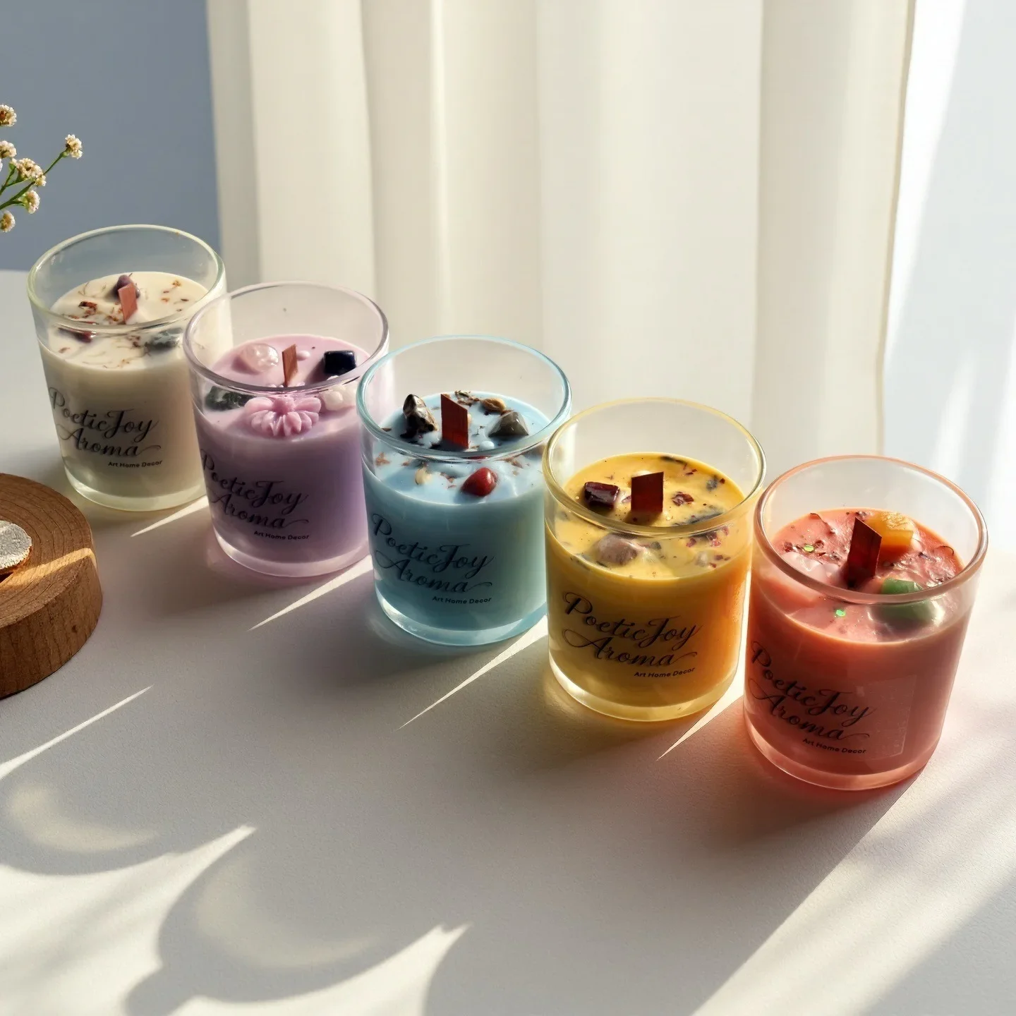 Nordic Style Scented Candle Minimalist Glass Jar with Dried Flowers Stones Aromatherapy Home Decor, Birthday Gift & Party Favor