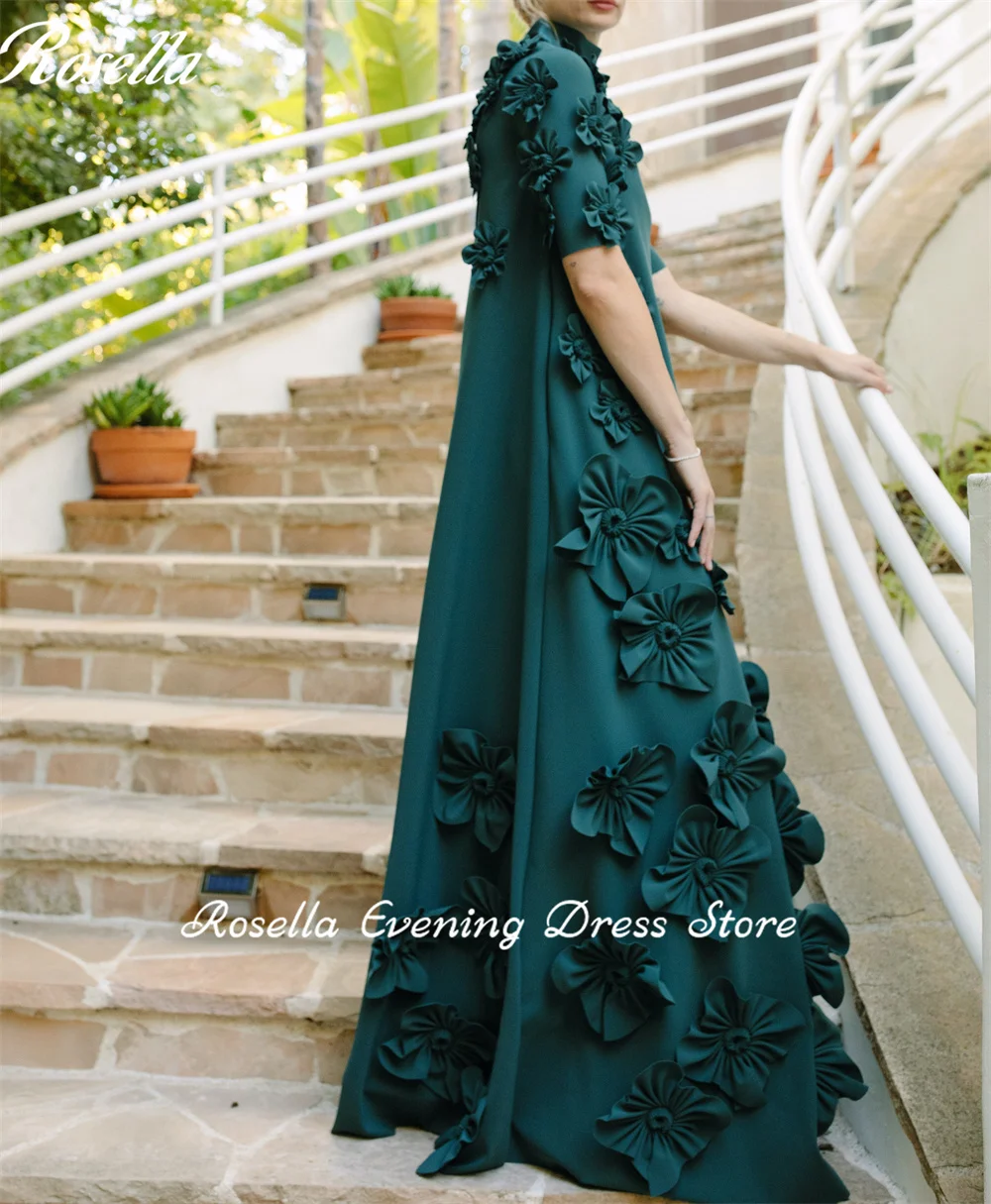 ROSELLA High Neck Evening Dresses with 3D Flowers Floor Length A Line Formal Occasions Dress New 2024