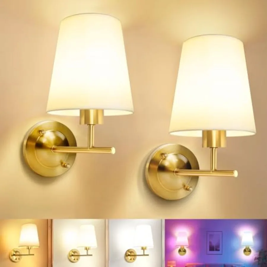 

Battery Operated Wall Sconce Set of Two with Remote and Dimmable LED Bulbs, 12 Colors Cordless Rechargeable Wall Lights with Ti