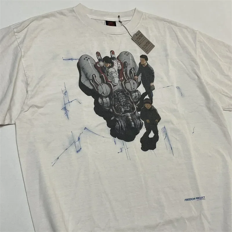 Pure Cotton SAINT MICHAEL T-Shirts Men Women 1:1 Best Quality Washed White Cartoon Print Oversized T Shirt